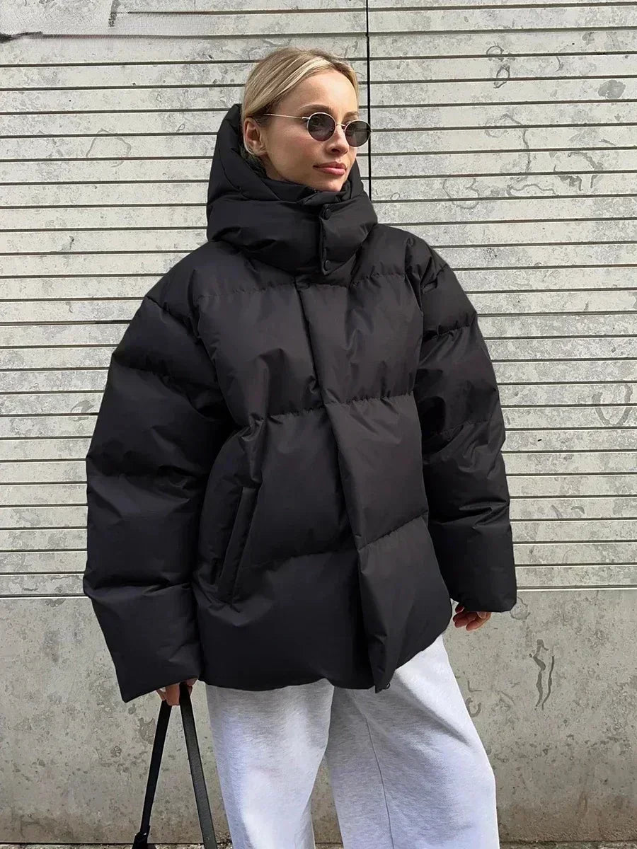Women's Oversized Puffer Jacket – Thick High Neck Winter Coat with Pockets