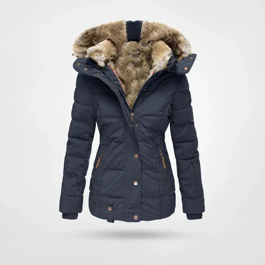 Women's Faux Fur Hooded Winter Jacket – Warm Quilted Puffer Coat