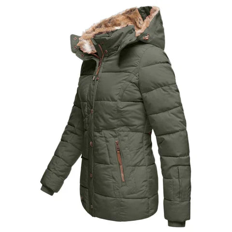 Women's Faux Fur Hooded Winter Jacket – Warm Quilted Puffer Coat