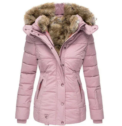 Women's Faux Fur Hooded Winter Jacket – Warm Quilted Puffer Coat