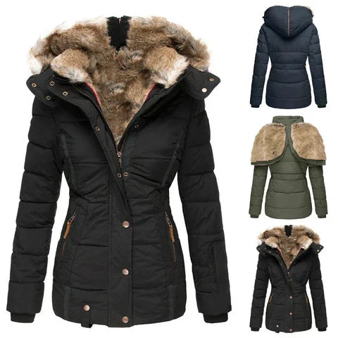 Women's Faux Fur Hooded Winter Jacket – Warm Quilted Puffer Coat