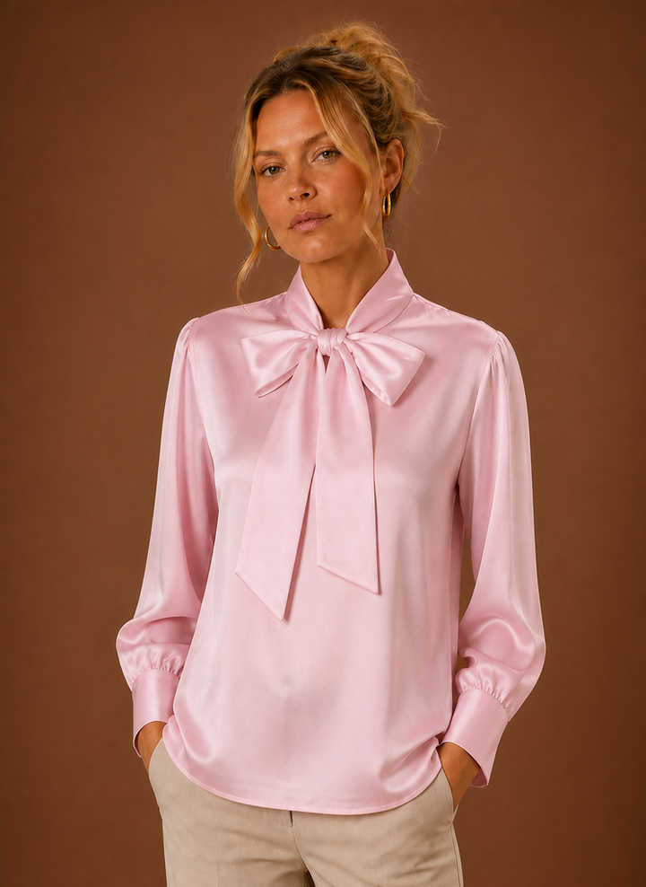 Women's Satin Look Bow Blouse