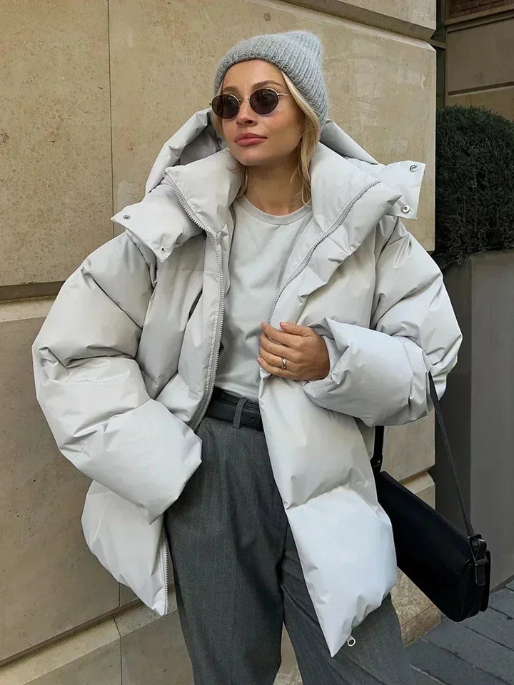 Women's Oversized Puffer Jacket – Thick High Neck Winter Coat with Pockets