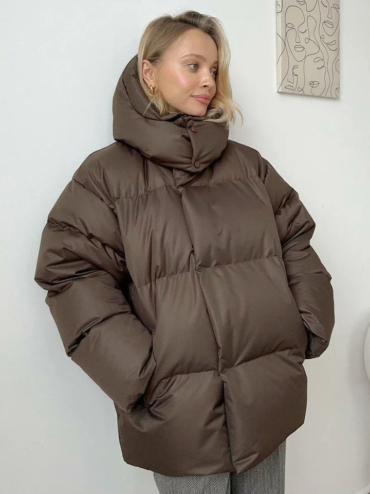 Women's Oversized Puffer Jacket – Thick High Neck Winter Coat with Pockets