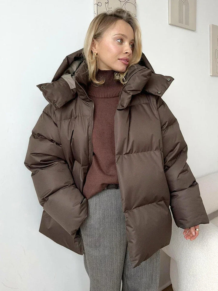 Women's Oversized Puffer Jacket – Thick High Neck Winter Coat with Pockets
