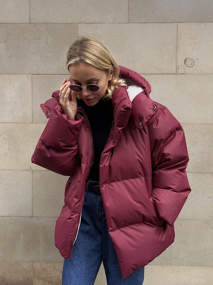 Women's Oversized Puffer Jacket – Thick High Neck Winter Coat with Pockets