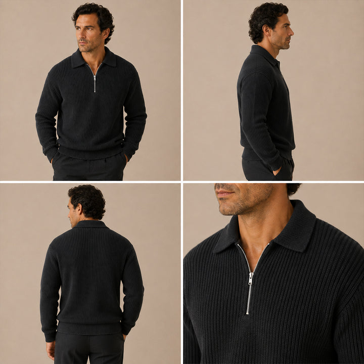 The Siena Men's Half Zip Knit Ribbed Sweater