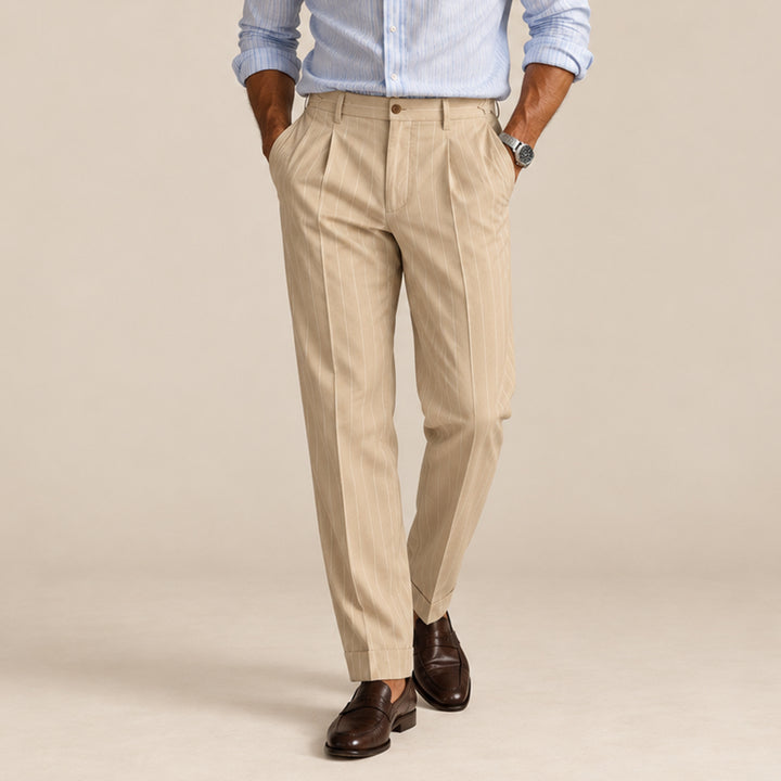 The Freycinet Men’s Lightweight Smart Casual White Pinstripe Dress Pants