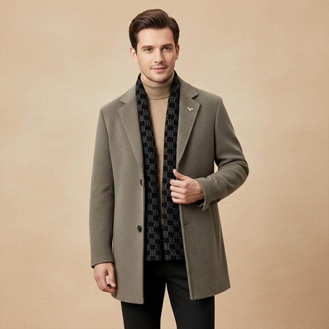 The Brighton Men's Warm Fur Lined Coat with Scarf