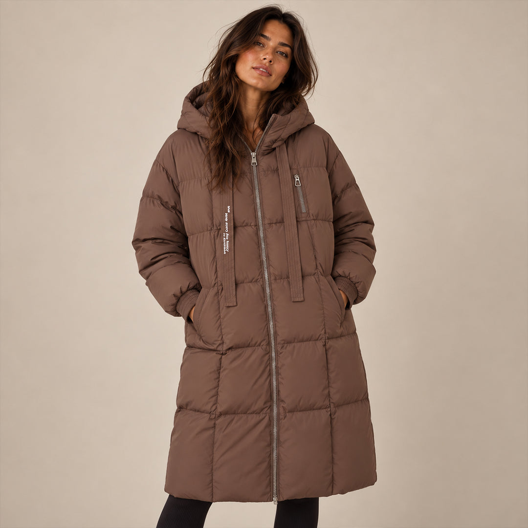 Women's Long Hooded Puffer Coat – Oversized Quilted Winter Jacket
