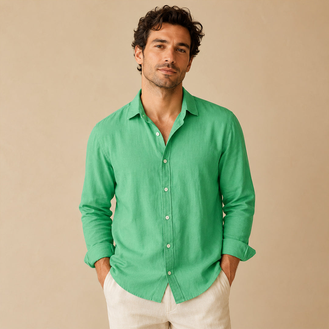 The Vail Men’s Cotton Linen Long Sleeve Button Down Shirt