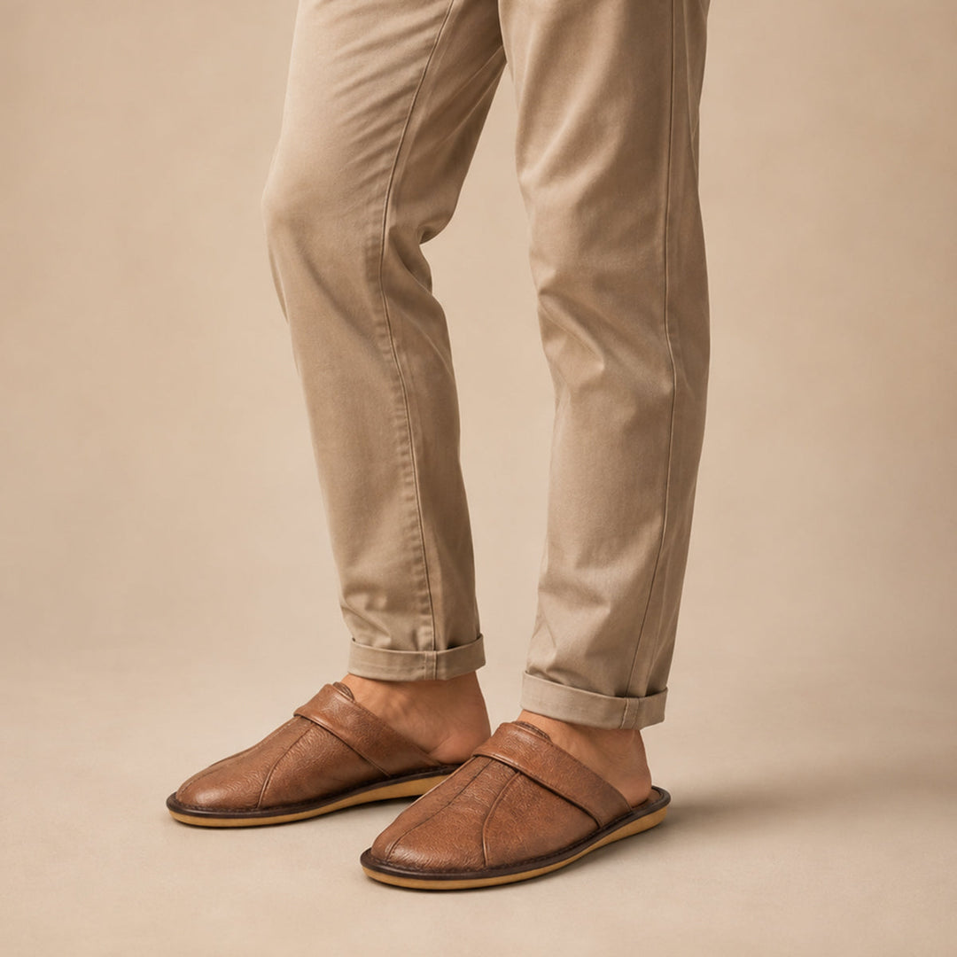 The Dumbarton Men's Faux Leather Mule Relaxes House Shoes