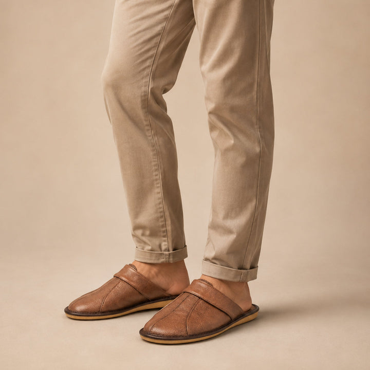 The Dumbarton Men's Faux Leather Mule Relaxes House Shoes