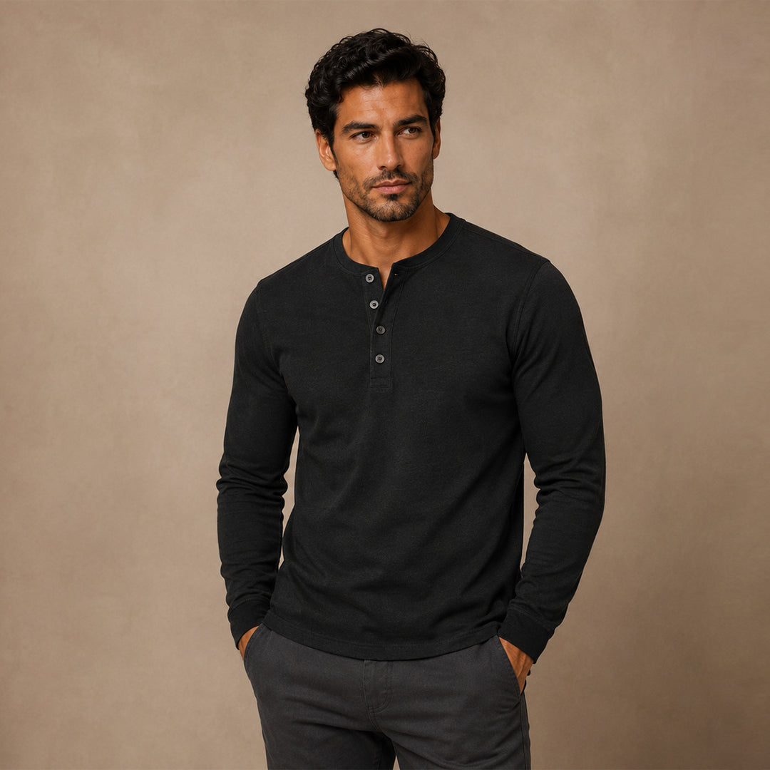 The Brisbane Men's Slim Fit Button Neck Cotton Shirt