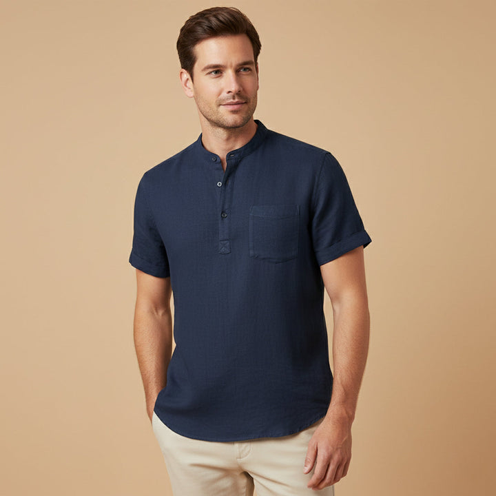 The Roma Men’s Casual Henley Linen Shirt