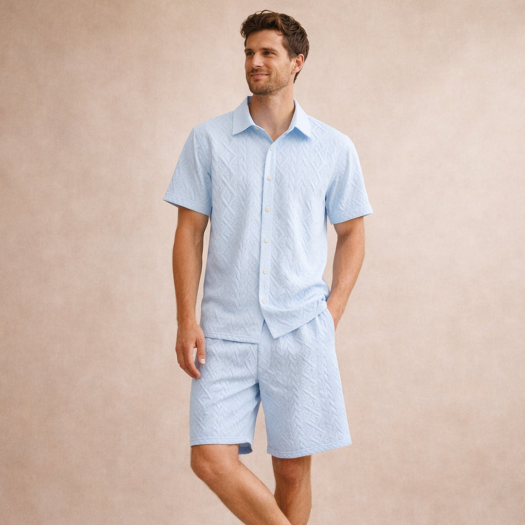 The Cedar Ridge Park Men’s Textured Trendy Summer Set – Shirt & Shorts Set