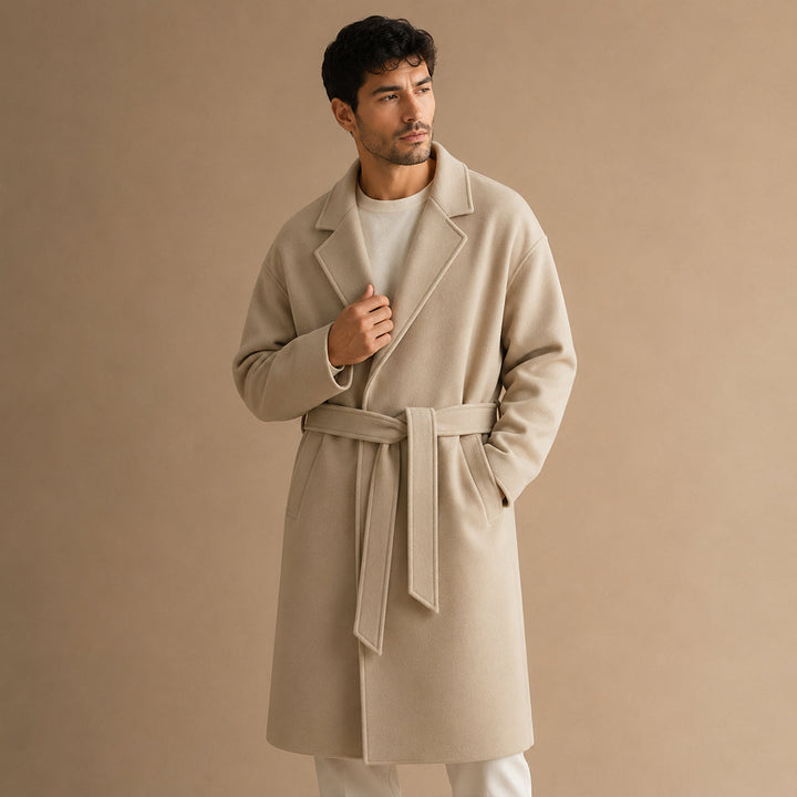 The Whitechapel Men's Elegant Camel Wrap Wool Coat with Belt