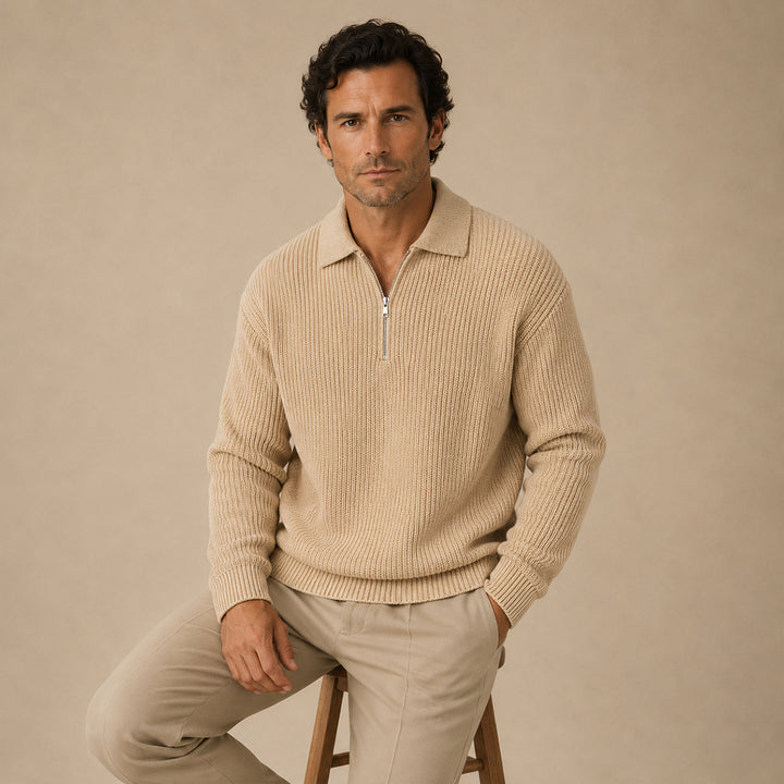The Siena Men's Half Zip Knit Ribbed Sweater