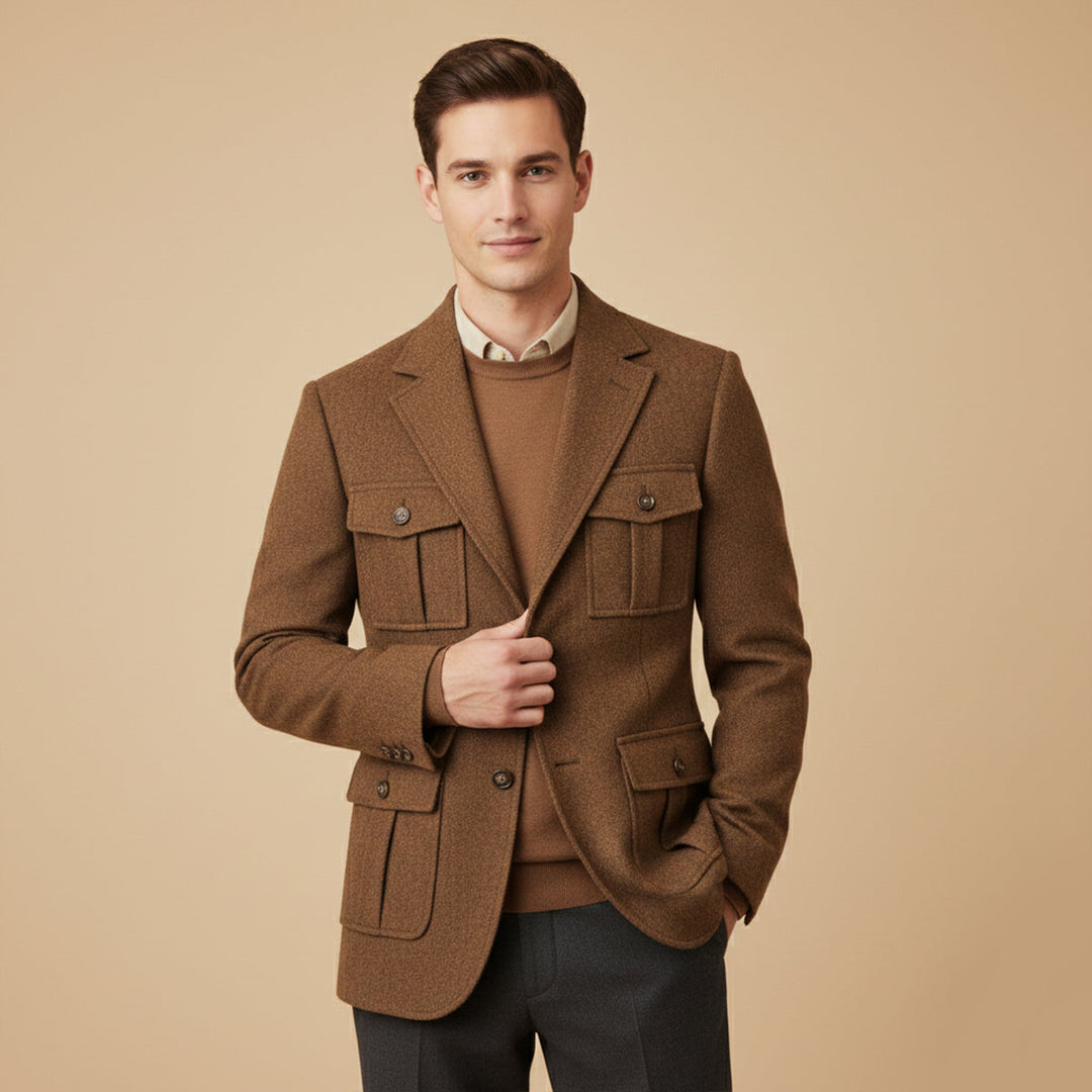 The Turin Men’s Multi Pocket Tweed Blazer Suit Jacket