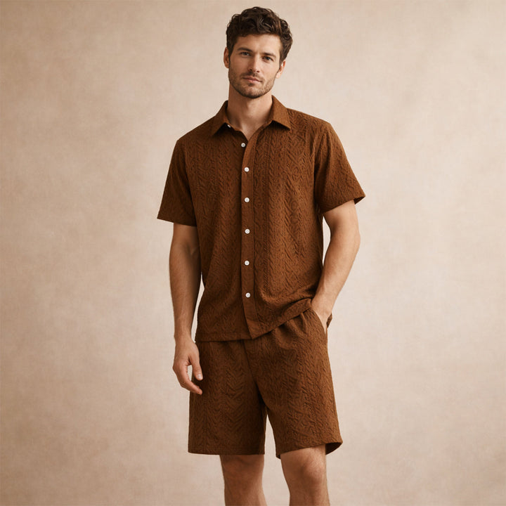 The Brookridge Hill Men’s Textured Lightweight Summer Set – Shirt & Shorts Set
