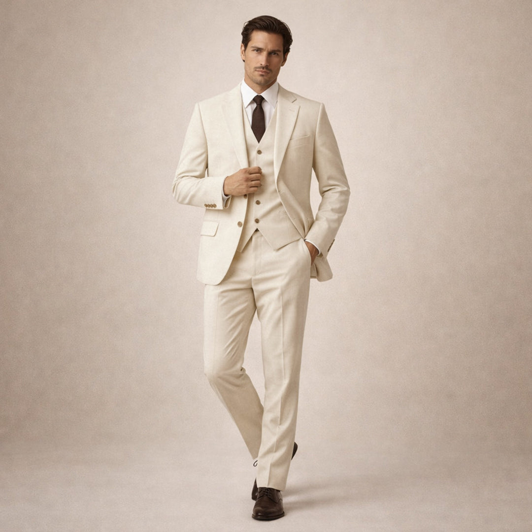 The Zermatt Men’s Elegant Linen 3 Piece Suit – Jacket, Vest & Pants