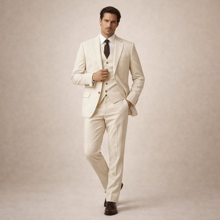The Zermatt Men’s Elegant Linen 3 Piece Suit – Jacket, Vest & Pants