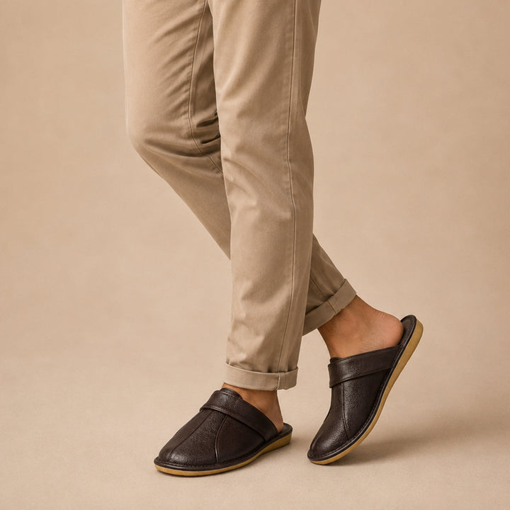 The Dumbarton Men's Faux Leather Mule Relaxes House Shoes