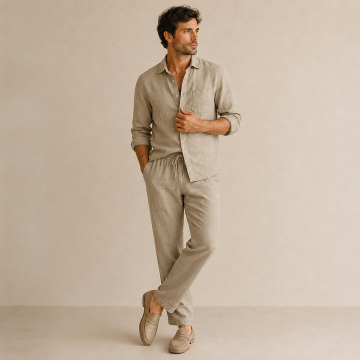 The Monferrato Men’s Linen Shirt and Pants Set – Casual Two Piece Outfit