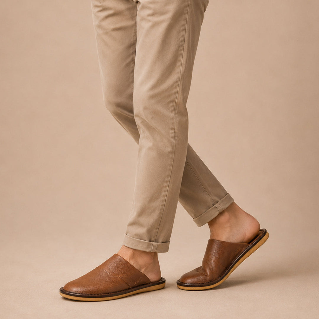 The Dumbarton Men's Faux Leather Mule Relaxes House Shoes