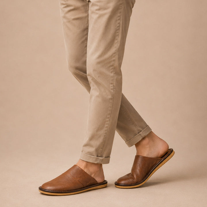 The Dumbarton Men's Faux Leather Mule Relaxes House Shoes