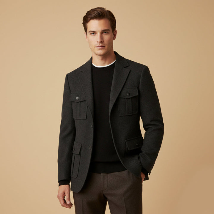 The Turin Men’s Multi Pocket Tweed Blazer Suit Jacket