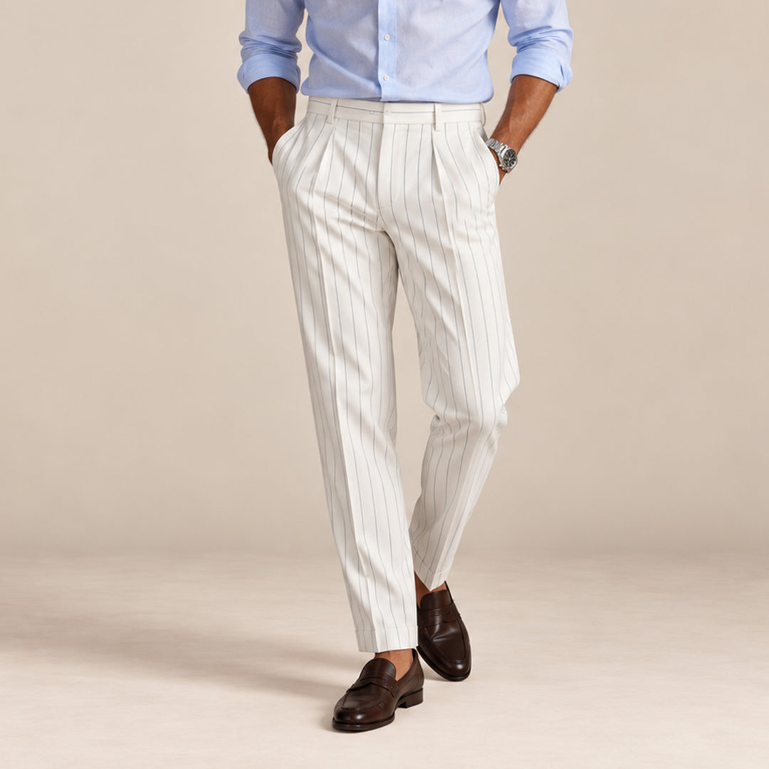 The Freycinet Men’s Lightweight Smart Casual White Pinstripe Dress Pants