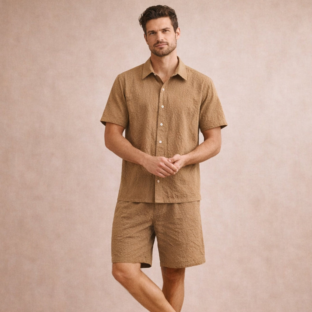 The Cedar Ridge Park Men’s Textured Trendy Summer Set – Shirt & Shorts Set