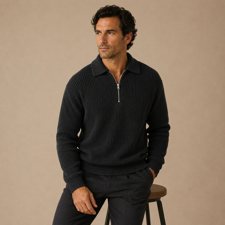 The Siena Men's Half Zip Knit Ribbed Sweater