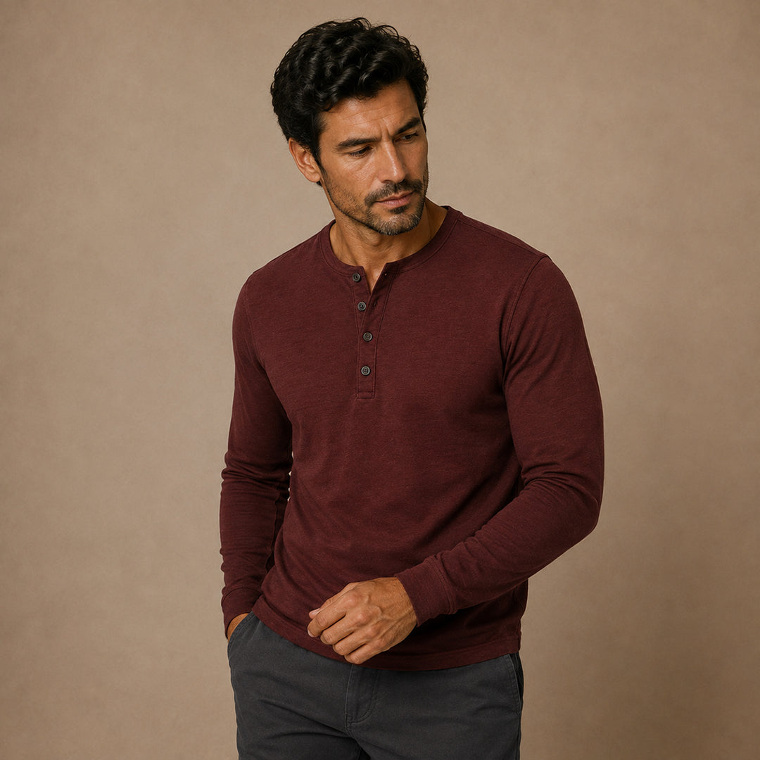 The Brisbane Men's Slim Fit Button Neck Cotton Shirt