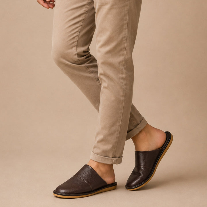 The Dumbarton Men's Faux Leather Mule Relaxes House Shoes