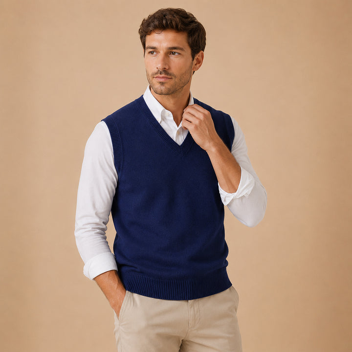 The Milan Men's V Neck Knit Cotton Vest