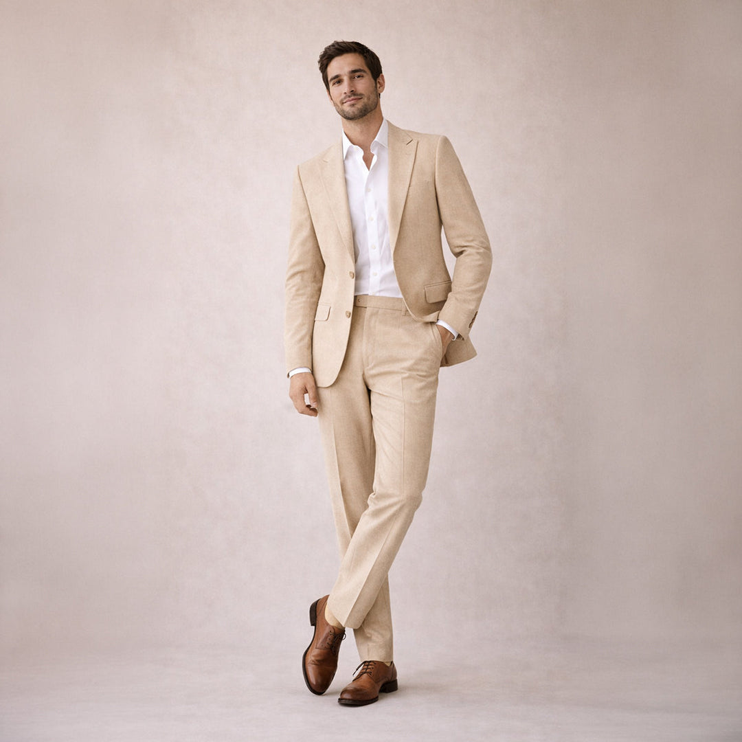 The Ashford Ridge Men’s Elegant Linen Wedding Suit – 2 Piece Single Breasted Set