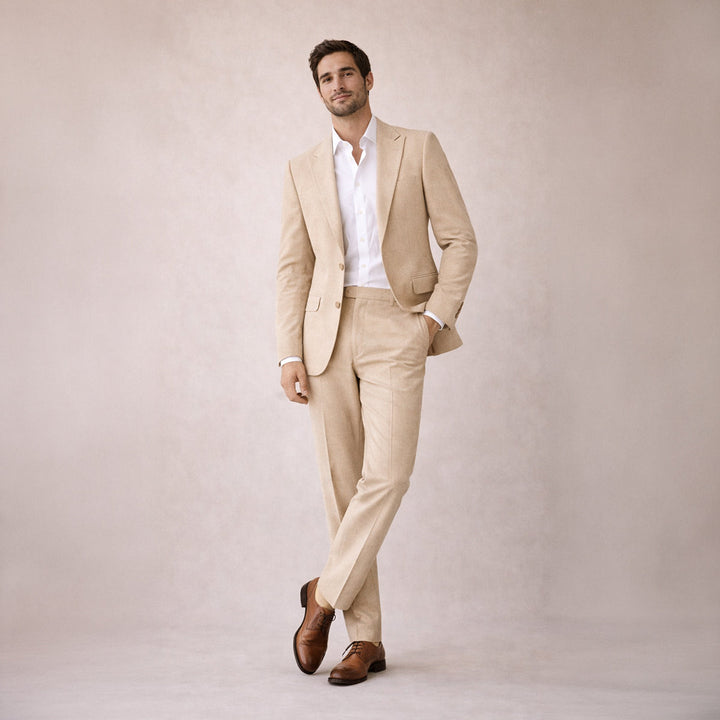 The Ashford Ridge Men’s Elegant Linen Wedding Suit – 2 Piece Single Breasted Set