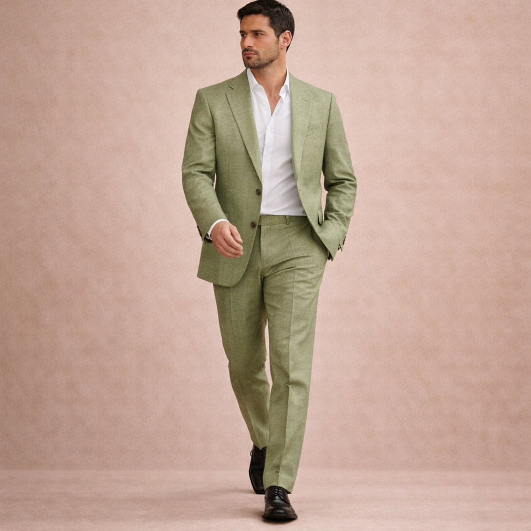 The Willowhill  Men’s Timeless Linen Wedding Suit – 2 Piece Single Breasted Set