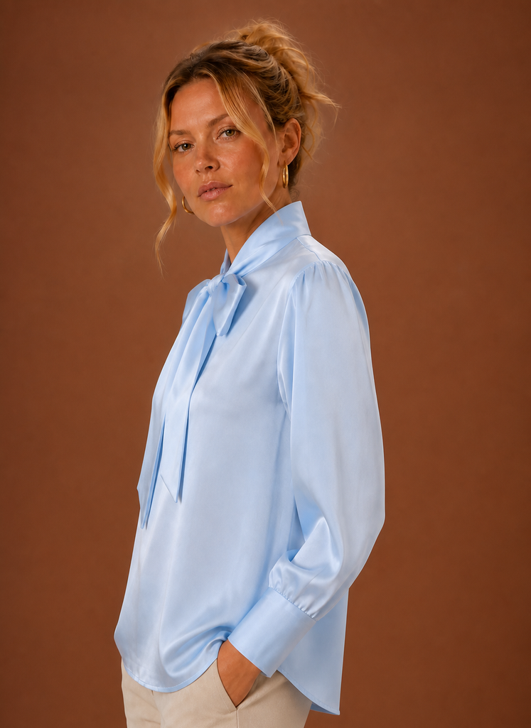 Women's Satin Look Bow Blouse