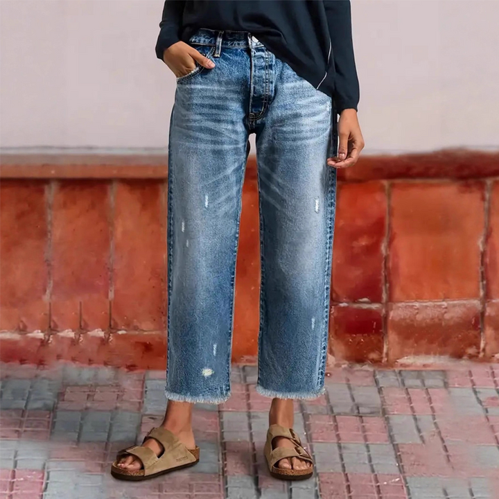 Women's Retro Cropped Straight Leg Stretch Jeans