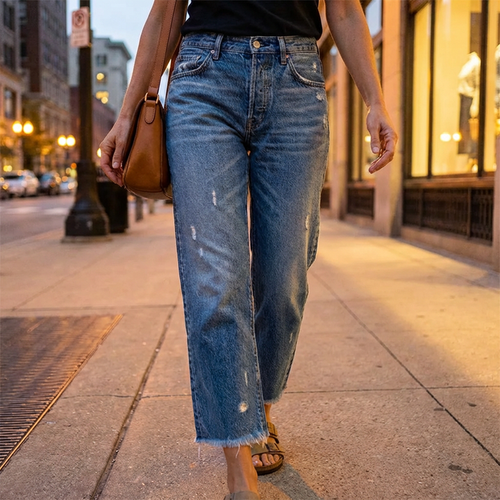 Women's Retro Cropped Straight Leg Stretch Jeans