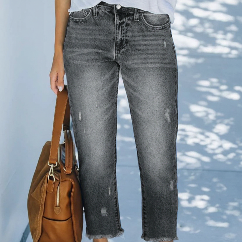 Women's Retro Cropped Straight Leg Stretch Jeans