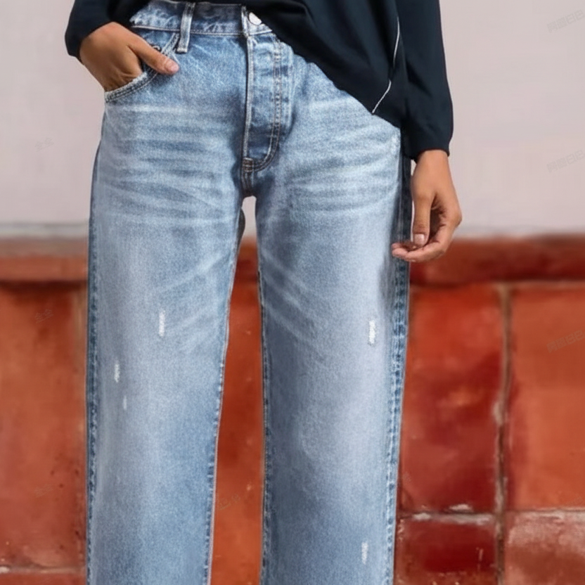 Women's Retro Cropped Straight Leg Stretch Jeans