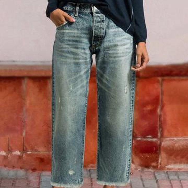 Women's Retro Cropped Straight Leg Stretch Jeans