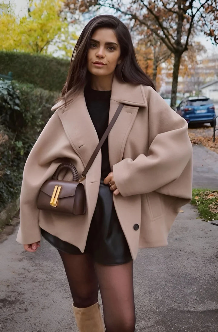 Women's Oversized Wool Blend Jacket – Casual Button Front Short Coat