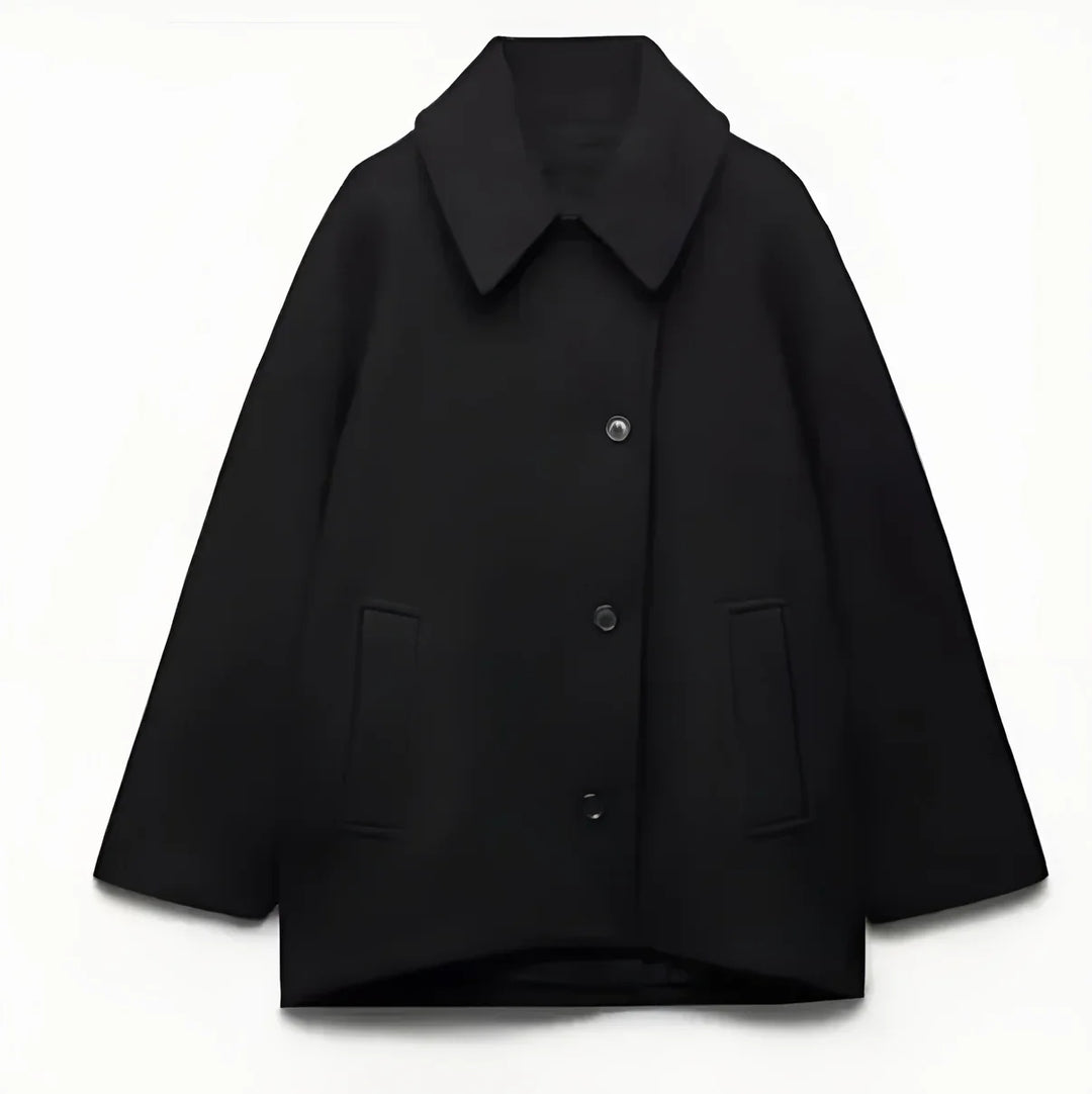 Women's Oversized Wool Blend Jacket – Casual Button Front Short Coat