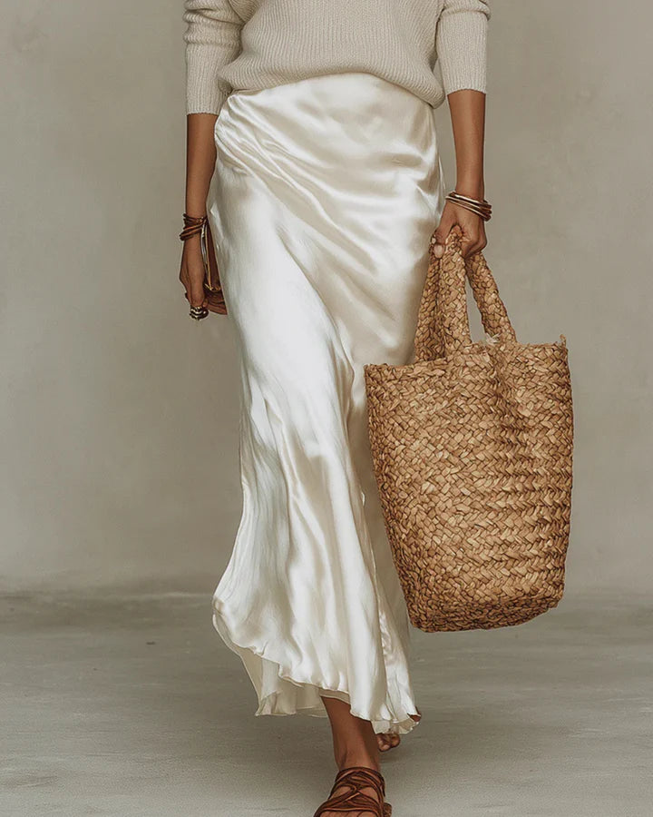 Premium Sweater & Satin Maxi Skirt Set