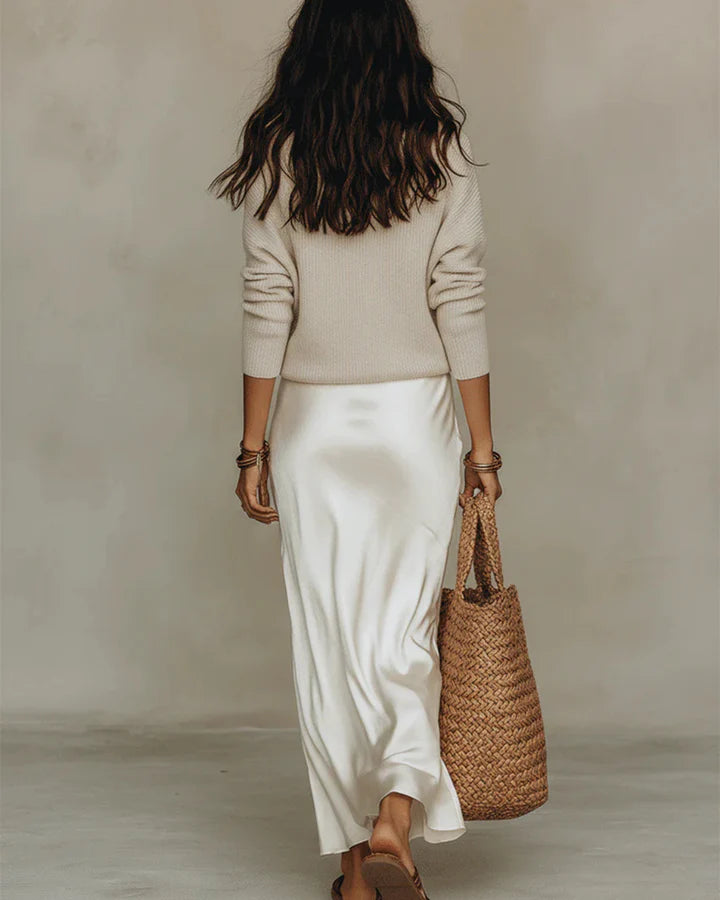 Premium Sweater & Satin Maxi Skirt Set
